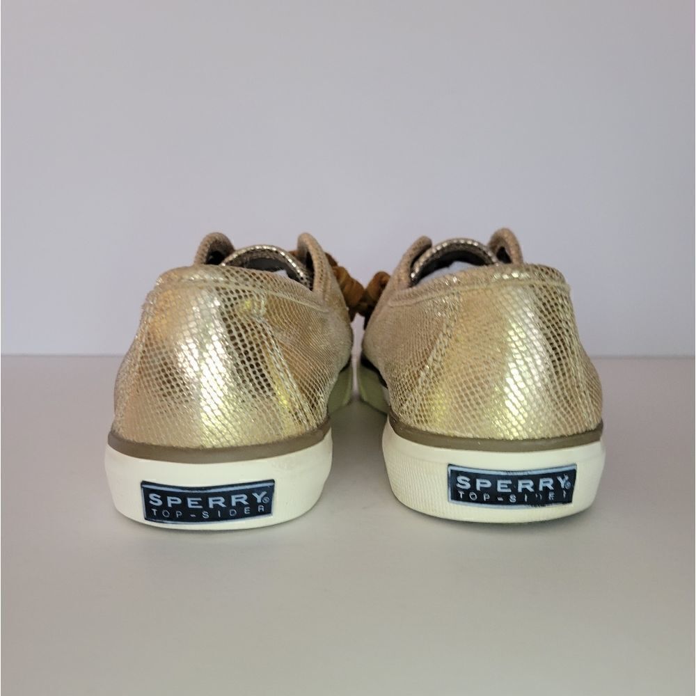 Women's Gold Sperry Topsider Leather Sneakers - Picture 5 of 13